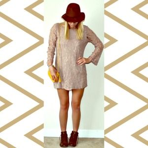 Flower lace overlay dress with flared sleeves