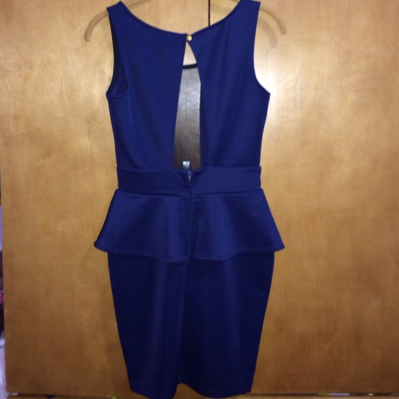 Navy Peplum Sleeveless Mesh Dress - Picture 2 of 4