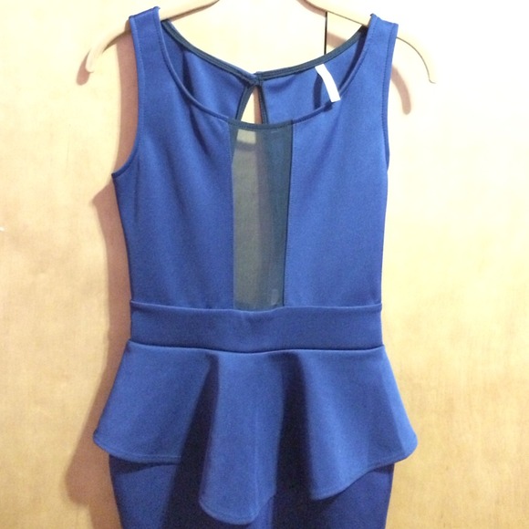 Navy Peplum Sleeveless Mesh Dress - Picture 4 of 4