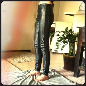 H&M pleathr pants! With spandex on the leg seams