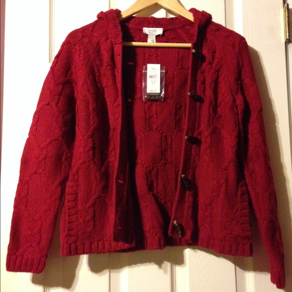 Ann Taylor loft red crotchet sweater with hood