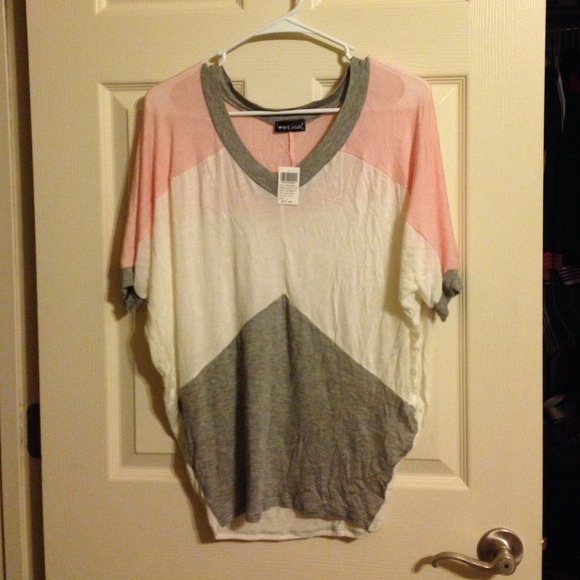 Pink, white and grey top