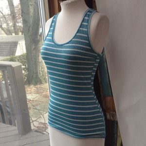 Aqua white sparkly striped tank