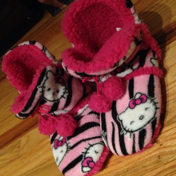 Hello kitty zebra print Pom Pom slippers