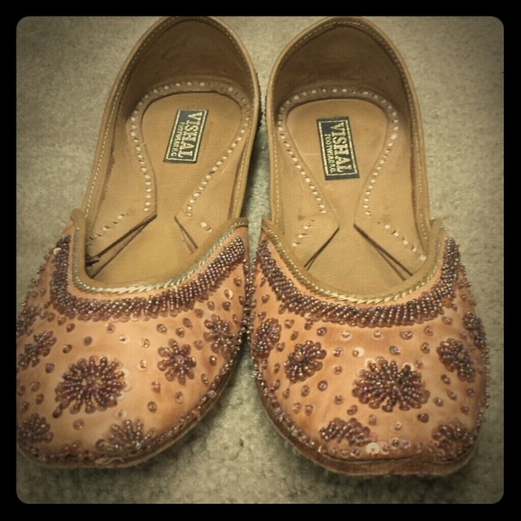 Leather beaded slipper flats