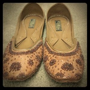 Leather beaded slipper flats