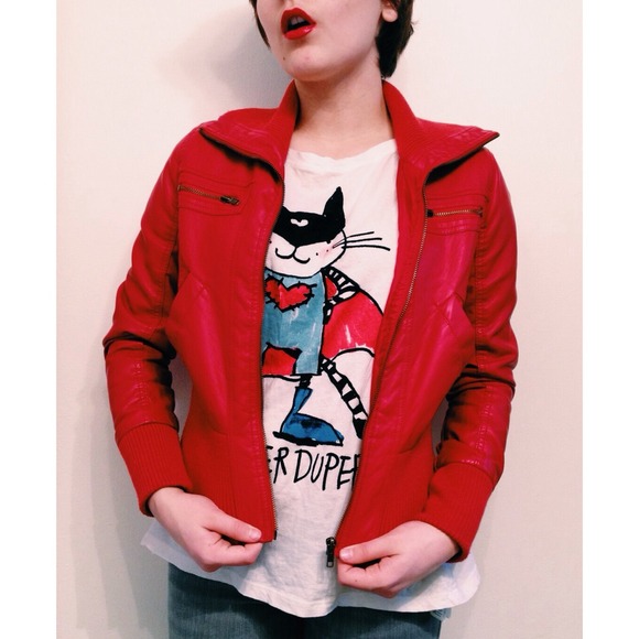 Forever 21 Jackets & Blazers - Red Pleather Bomber Jacket