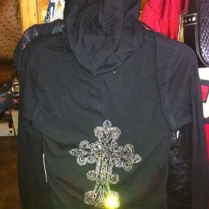 Rhinestone cross zip up hoodie