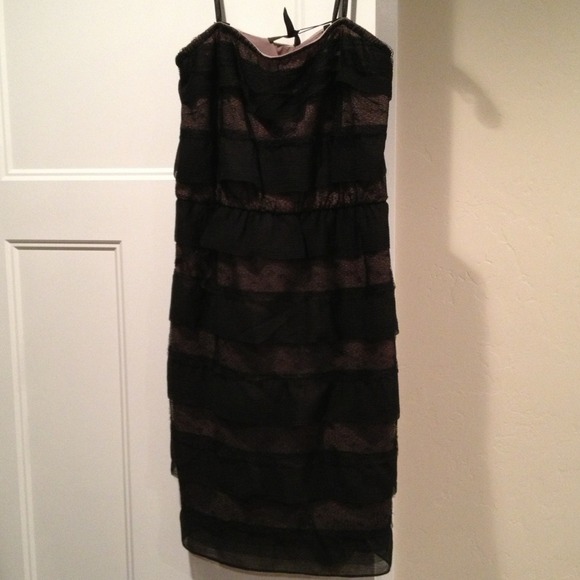 BCBG Max Azria Short Black Lace Ruffle Dress