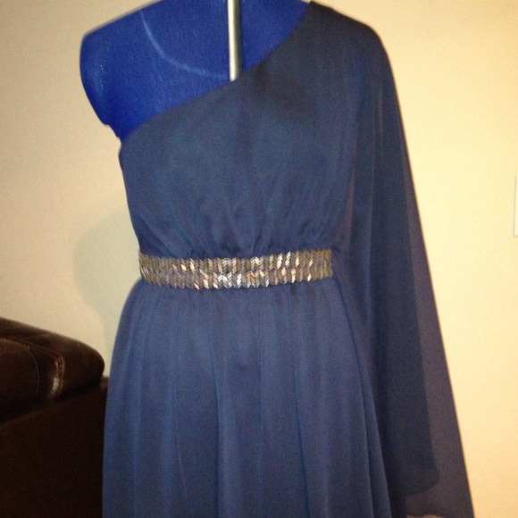 BCBG Max & Cleo Navy Blue One Shoulder Short Dress