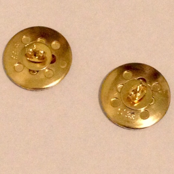 Gold Purple Flower Button Earrings - Picture 4 of 4
