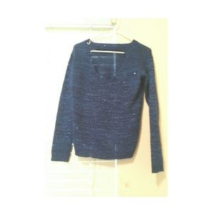 Forever 21 Sparkly Blue Sweater W/ Cropped Back