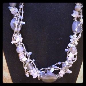 Gray Stone/Bead Magnetic Clasp Necklace