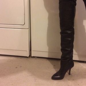 Thigh high real leather boots