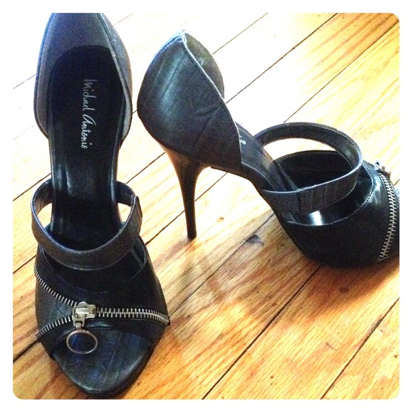 Dark gray leather heels