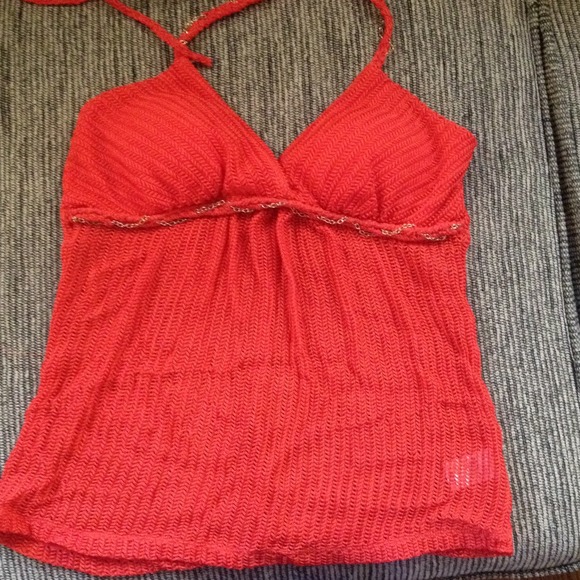 Orange, neck tied top