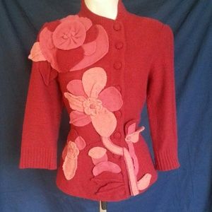 SLEEPING ON SNOW BURGUNDY FLOWER PETAL SWEATER
