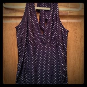 Brown. With white polka dots. Halter dress.