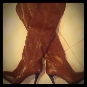 👢Cognac leather over the knee boots 👢