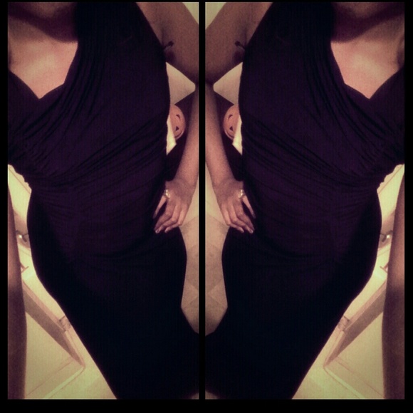 Sleek black Calvin Klein evening gown.