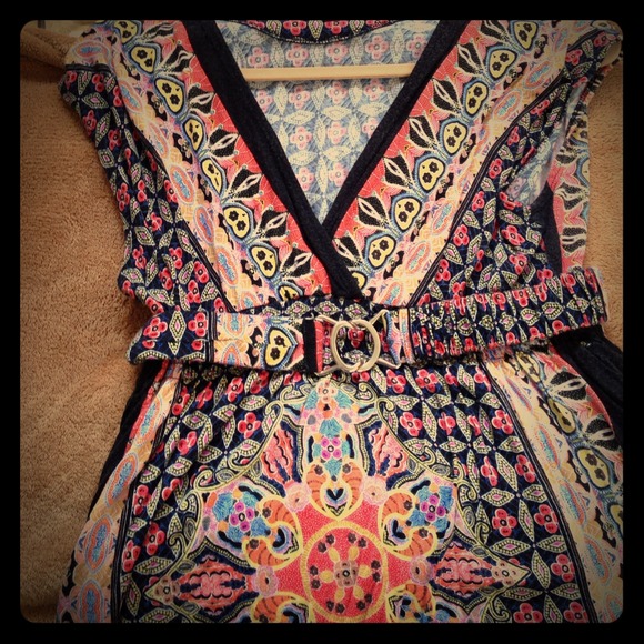Belted Tunic. Colorful with black line down sides.