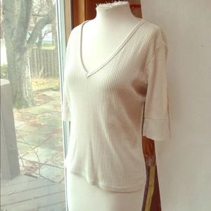 Tan half sleeve ribbed top