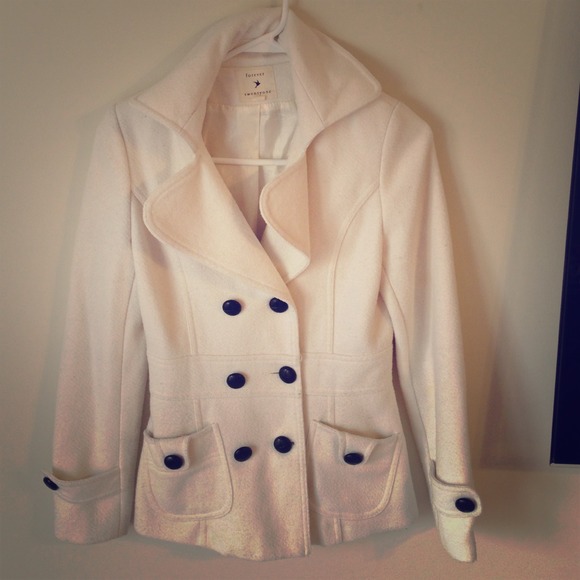 Forever 21 White Double Breasted Pea Coat - Picture 1 of 2
