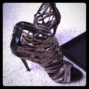 Devi Kroell Textured Metallic Leather Woven Sandal
