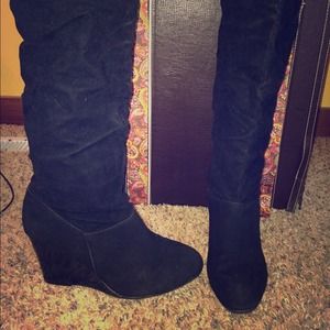 Suede wedge boots.
