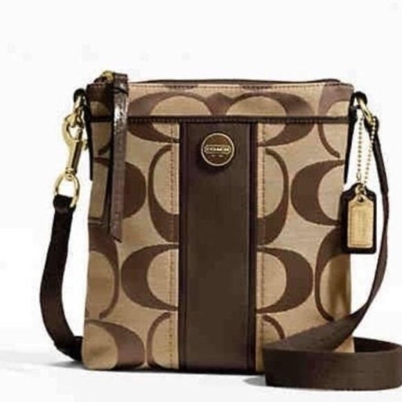 SOLD!!!!! COACH SIGNATURE SWINGPACK KHAKI/MAHOGANY