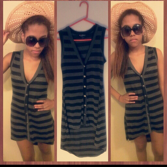 Striped black and gray double length dress