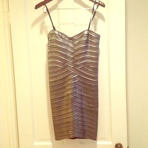 BCBGMAXAZRIA Metallic Bandage Strapless Dress
