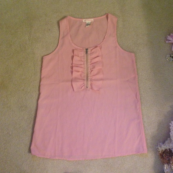 Pink chiffon zipper tank