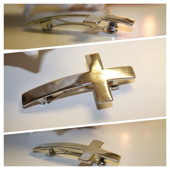 Silver cross hair clip pin accessory