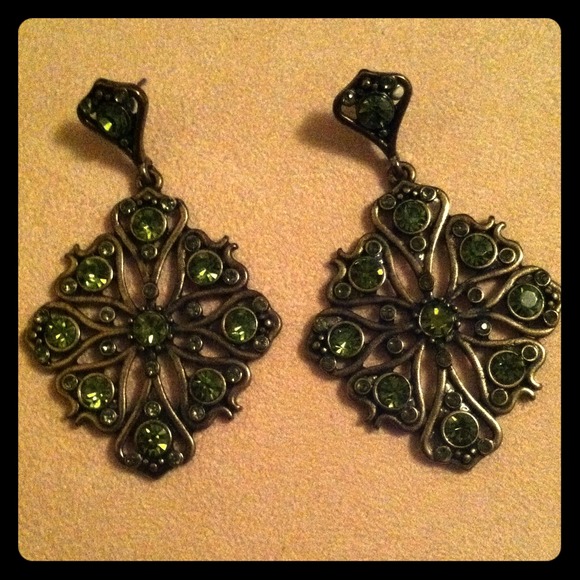 Olive green gem drop earrings