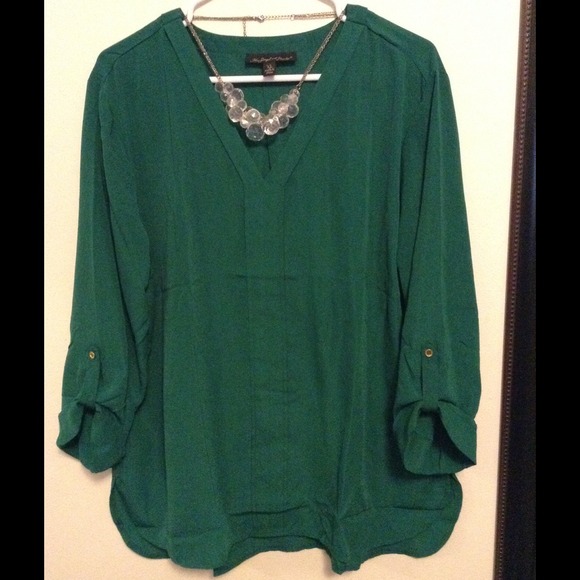 🍃Green 3/4 sleeve top NWOT