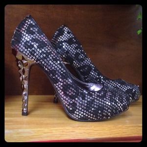 Sequin leopard heels
