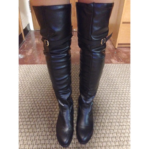 Over the knee black flat boots