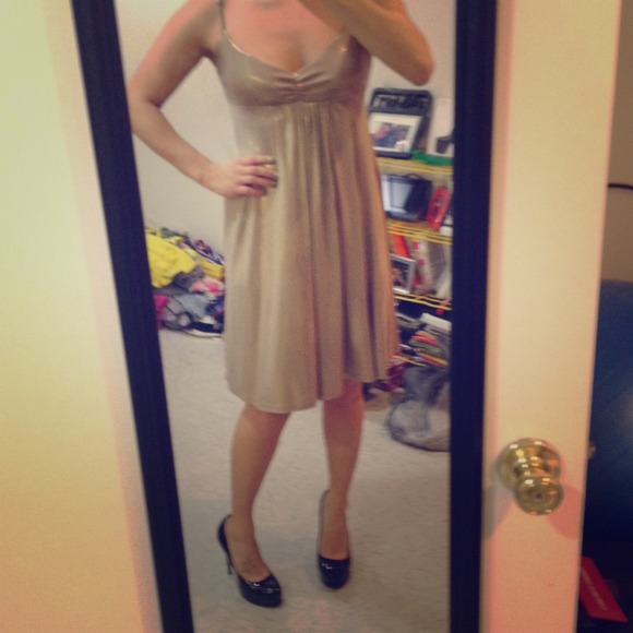 Gold metallic holiday dress.