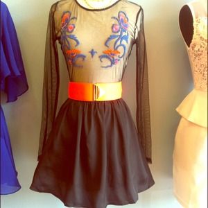 Black skater dress with mesh top