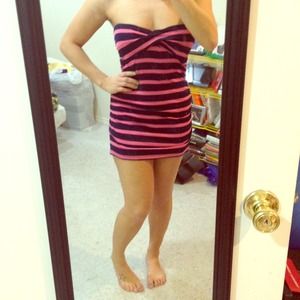 Pink and blue strapless dress