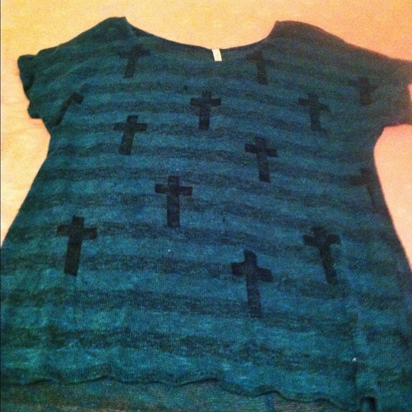 Bena J Blue Stripped Cross Tee