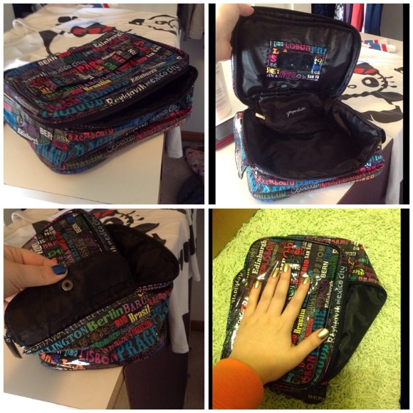 Makeup bag! With names of cities all over it