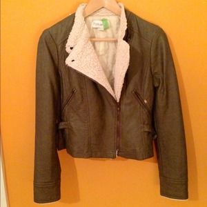 Olive green shearling leather jacket