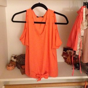 Coral top with gold studs