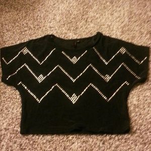 Black crop top with gold design