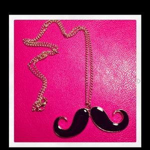 Gold & black mustache pendant necklace