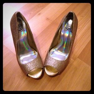 Gold glitter heels