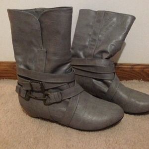 Gray leather boots