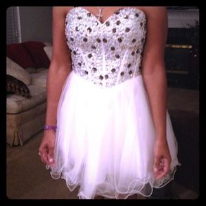 A formal mini, all jeweled top one peace